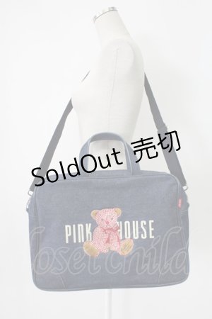 画像: PINK HOUSE / テディベア刺繍ブリーフケース  インディゴ T-26-02-10-016-LO-BG-SA-ZT