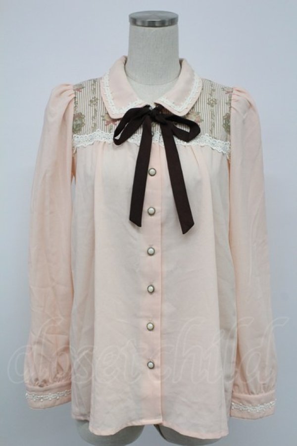 画像1: Ank Rouge / ストライプ柄切替ブラウス  ピンク T-26-02-15-001-CA-BL-SA-ZT (1)