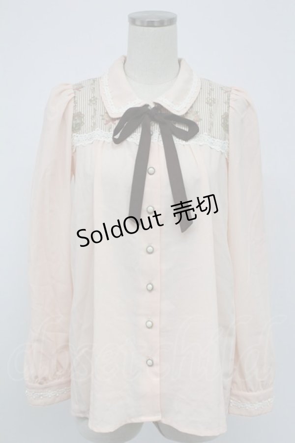 画像1: Ank Rouge / ストライプ柄切替ブラウス  ピンク T-26-02-15-001-CA-BL-SA-ZT543 (1)