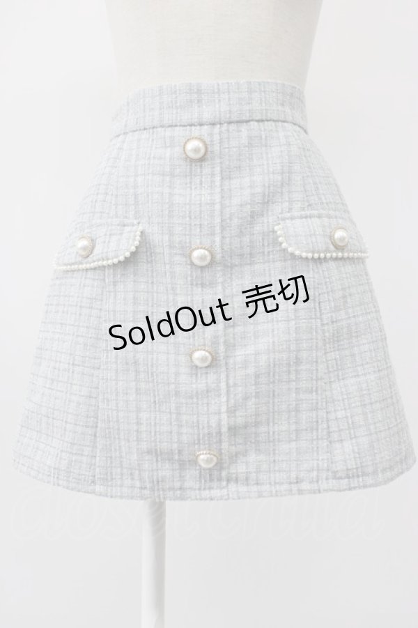 画像1: Ank Rouge / ツイードパールボタンスカート  グレーＸ白 T-26-02-15-032-CA-SK-SA-ZT (1)