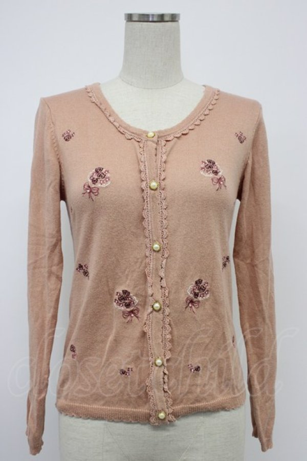 画像1: axes femme / ブーケ刺繍カーディガン M サーモン T-26-02-15-036-AX-TO-SA-ZT (1)