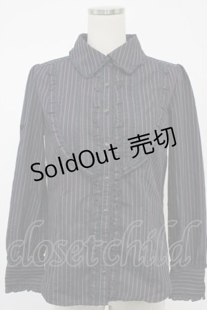 画像: axes femme / タイ付きストライプブラウス  ネイビー T-26-02-15-037-AX-BL-SA-ZT