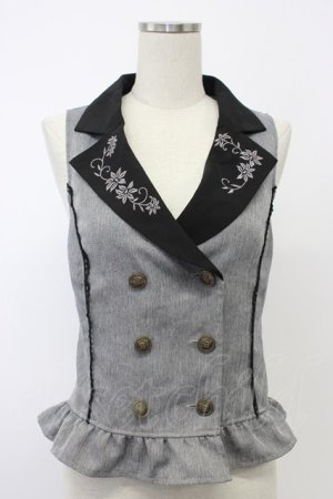 画像: axes femme / 花刺繍レースアップベスト  グレーＸ黒 T-26-02-15-038-AX-TO-SA-ZT