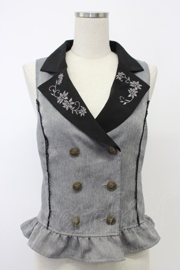 画像1: axes femme / 花刺繍レースアップベスト  グレーＸ黒 T-26-02-15-038-AX-TO-SA-ZT (1)