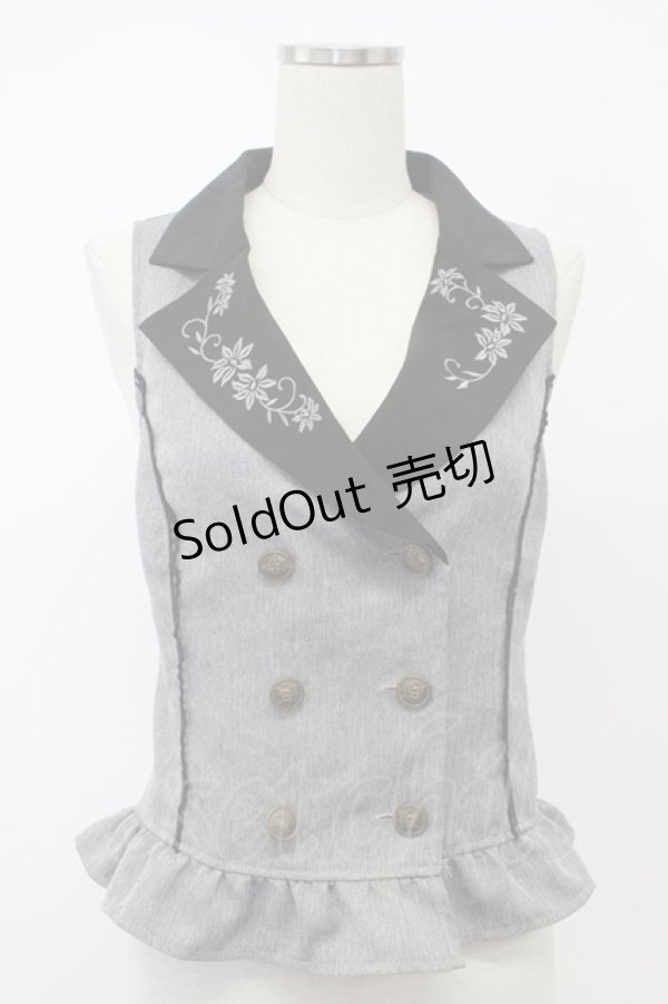 画像1: axes femme / 花刺繍レースアップベスト  グレーＸ黒 T-26-02-15-038-AX-TO-SA-ZT542 (1)