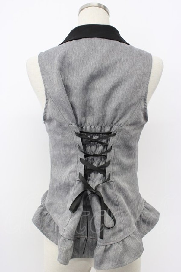 画像2: axes femme / 花刺繍レースアップベスト  グレーＸ黒 T-26-02-15-038-AX-TO-SA-ZT (2)