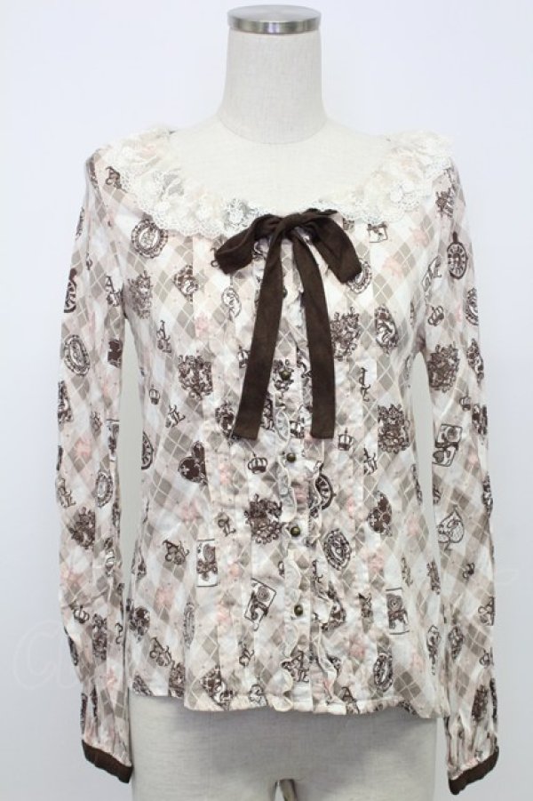 画像1: Ank Rouge / トランプ柄長袖ブラウス M ピンク T-26-02-15-009-CA-BL-SA-ZT (1)