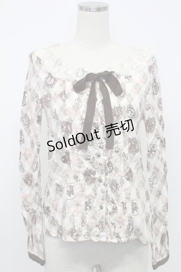 画像1: Ank Rouge / トランプ柄長袖ブラウス M ピンク T-26-02-15-009-CA-BL-SA-ZT543 (1)