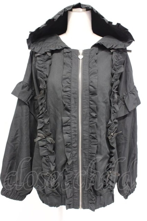 画像1: Honey Cinnamon / フリルリボンジップアップ  黒 T-26-02-15-017-LO-JA-SA-ZT (1)