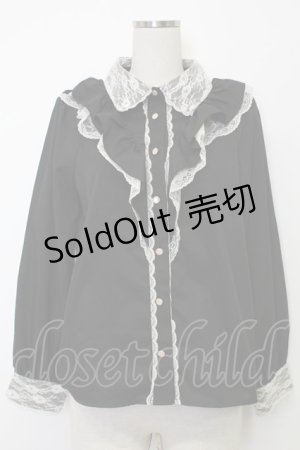 画像: majoretty / レースフリル長袖ブラウス  黒Ｘ白 T-26-02-15-002-GO-BL-SA-ZT