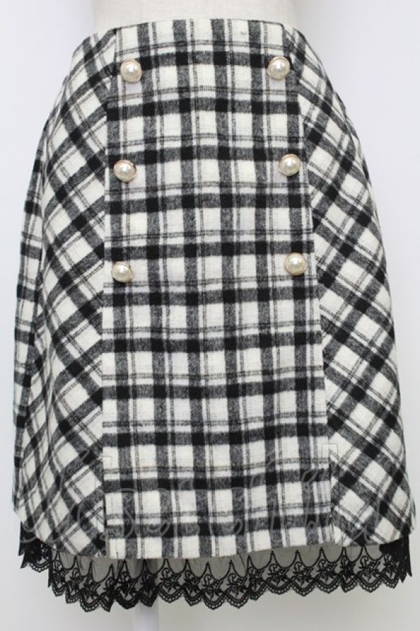 画像1: axes femme POETIQUE / パールボタンチェックスカート  黒Ｘ白 T-26-02-15-026-AX-SK-SA-ZT (1)