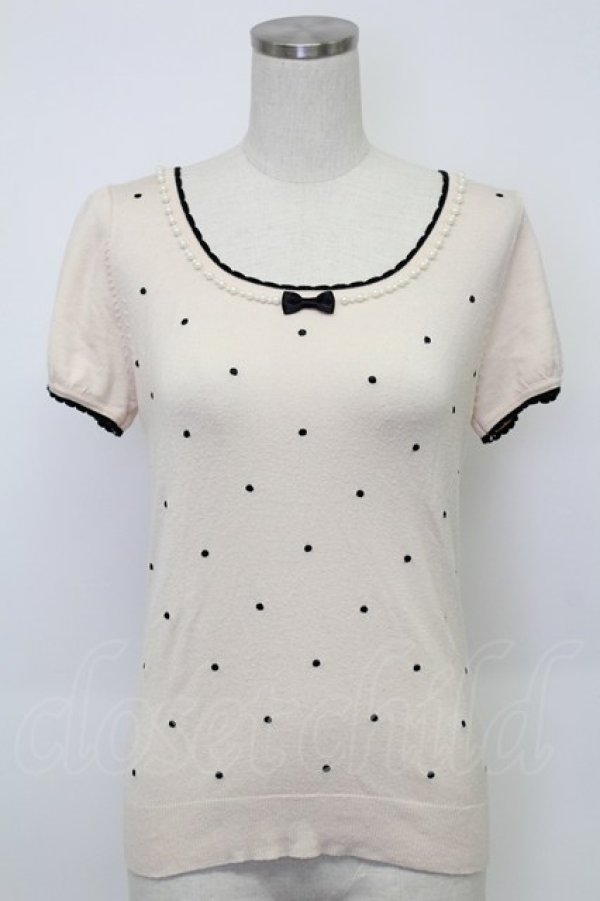 画像1: LODISPOTTO / 水玉半袖ニットトップス M ベージュ T-26-02-15-027-LO-TO-SA-ZT (1)