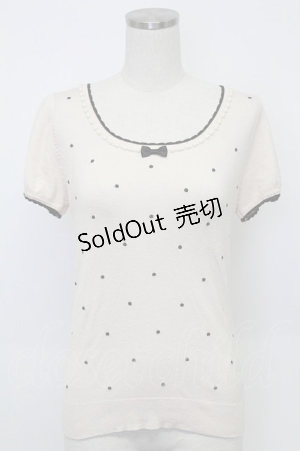 画像1: LODISPOTTO / 水玉半袖ニットトップス M ベージュ T-26-02-15-027-LO-TO-SA-ZT (1)