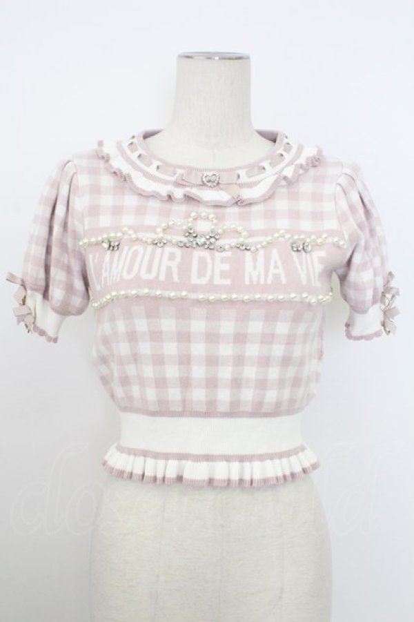 画像1: LIZ LISA / ギンガムジャガードニットトップス 0 ピンク T-26-02-16-003-LO-TO-SA-ZT (1)