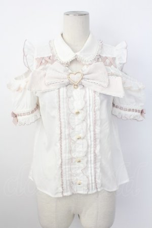 画像: LIZ LISA / ハートリボンオフショル半袖ブラウス  白Ｘピンク T-26-02-16-005-LO-BL-SA-ZT