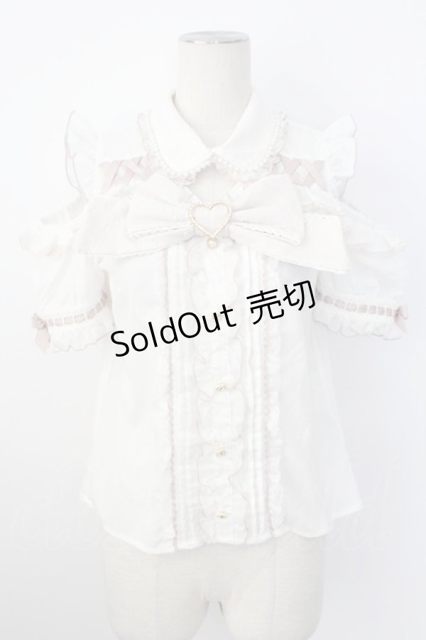 画像1: LIZ LISA / ハートリボンオフショル半袖ブラウス  白Ｘピンク T-26-02-16-005-LO-BL-SA-ZT (1)