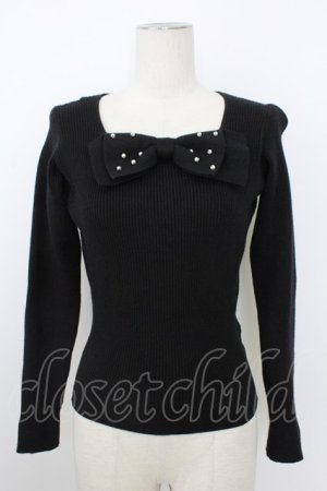 画像: Ank Rouge / パールリボンニットトップス  黒 T-26-02-16-009-CA-TO-SA-ZT
