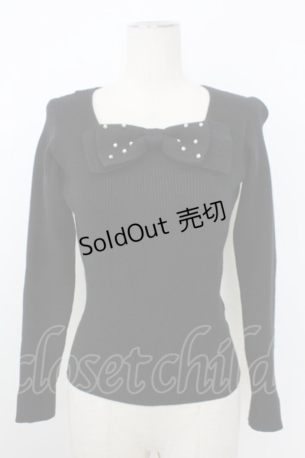 画像1: Ank Rouge / パールリボンニットトップス  黒 T-26-02-16-009-CA-TO-SA-ZT557 (1)