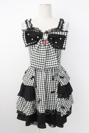 画像: Ank Rouge / ギンガムリボンコンビネゾン  黒Ｘ白 T-26-02-16-013-CA-OP-SA-ZT