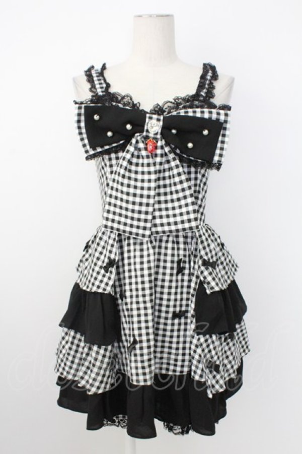 画像1: Ank Rouge / ギンガムリボンコンビネゾン  黒Ｘ白 T-26-02-16-013-CA-OP-SA-ZT (1)