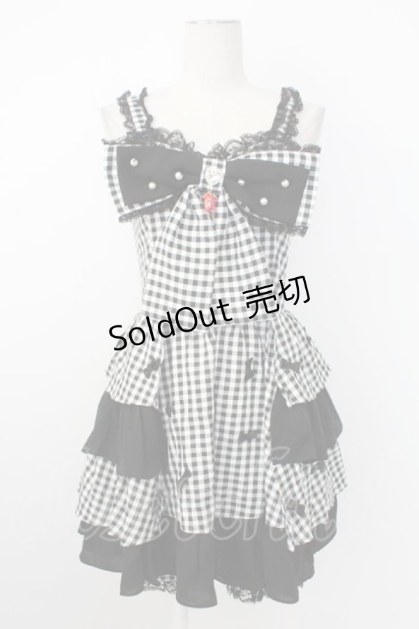 画像1: Ank Rouge / ギンガムリボンコンビネゾン  黒Ｘ白 T-26-02-16-013-CA-OP-SA-ZT (1)