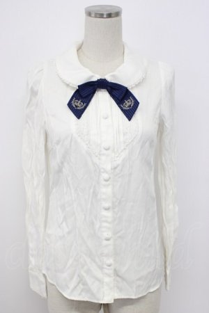 画像: Secret Honey / クラウン刺繍リボンタイブラウス  アイボリーＸ青 T-26-02-17-005-CA-BL-SA-ZT567