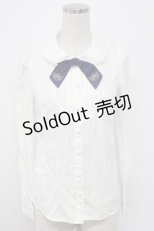 画像: Secret Honey / クラウン刺繍リボンタイブラウス  アイボリーＸ青 T-26-02-17-005-CA-BL-SA-ZT567