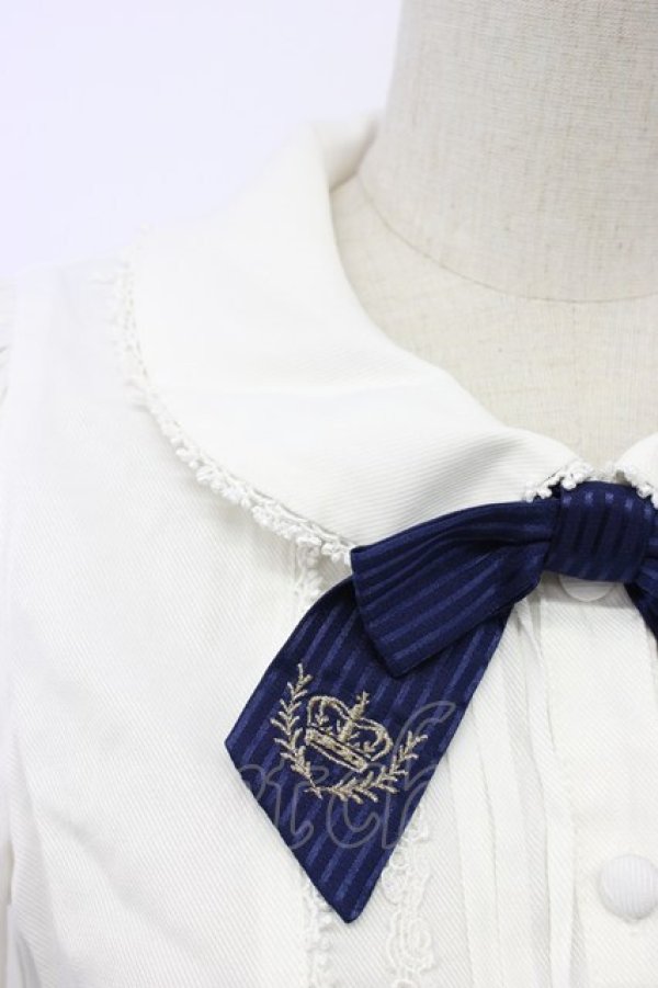 画像3: Secret Honey / クラウン刺繍リボンタイブラウス  アイボリーＸ青 T-26-02-17-005-CA-BL-SA-ZT567 (3)