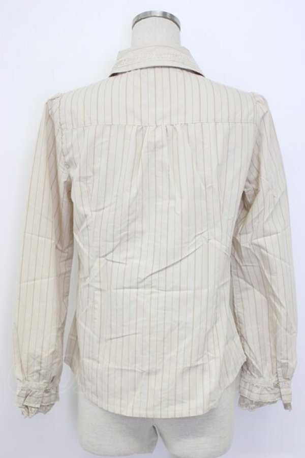 画像2: axes femme / 王冠ボタンストライプフリルブラウス M ベージュ T-26-02-17-006-AX-BL-SA-ZT (2)