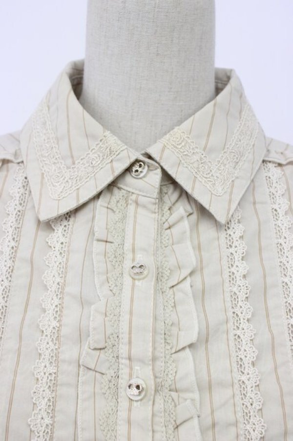 画像3: axes femme / 王冠ボタンストライプフリルブラウス M ベージュ T-26-02-17-006-AX-BL-SA-ZT (3)