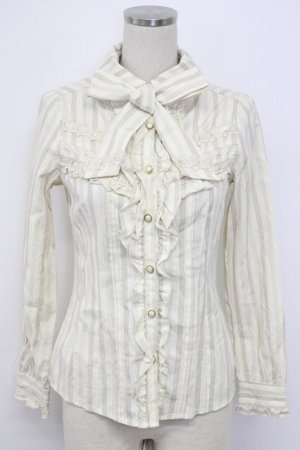 画像: axes femme / ボウタイ付きストライプブラウス  ベージュ T-26-02-17-007-AX-BL-SA-ZT