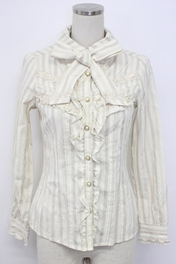 画像1: axes femme / ボウタイ付きストライプブラウス  ベージュ T-26-02-17-007-AX-BL-SA-ZT (1)