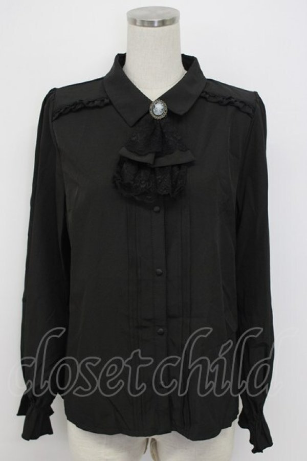 画像1: axes femme / カメオ×ジャボブローチ付ブラウス L 黒 T-26-02-17-011-AX-BL-SA-ZT (1)