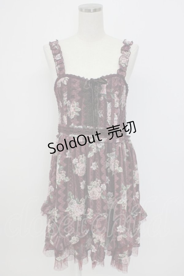 画像1: axes femme / バラ×レースシャーリングワンピース M ワイン T-26-02-17-013-AX-OP-SA-ZT (1)