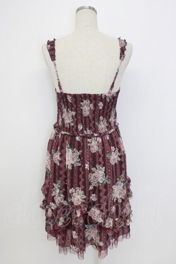 画像2: axes femme / バラ×レースシャーリングワンピース M ワイン T-26-02-17-013-AX-OP-SA-ZT (2)