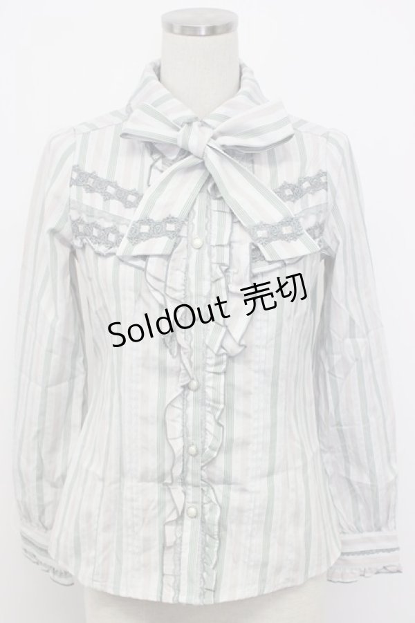 画像1: axes femme / ボウタイ付きストライプブラウス M サックス T-26-02-17-002-AX-BL-SA-ZT (1)