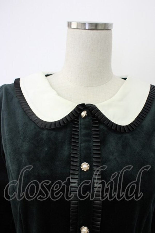 画像3: axes femme POETIQUE / ポケット刺繍ベロアワンピース  グリーン T-26-02-17-019-AX-OP-SA-ZT (3)