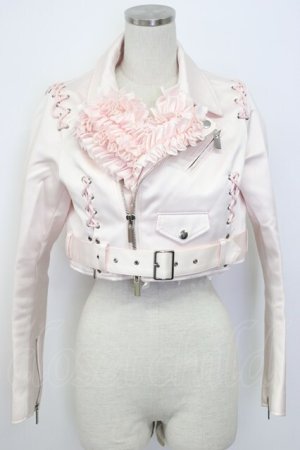 画像: noir kei ninomiya / 内側フリルショートライダースジャケット S ピンク T-26-02-17-020-LO-JA-SA-ZT