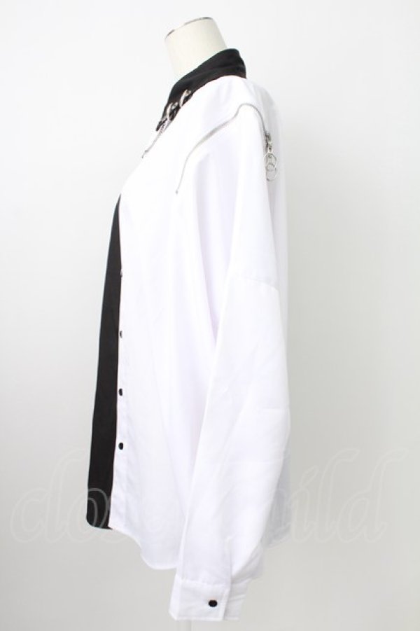 画像4: THICC / 肩ZIPシャツ  黒Ｘ白 T-26-02-18-002-PU-BL-SA-ZT (4)