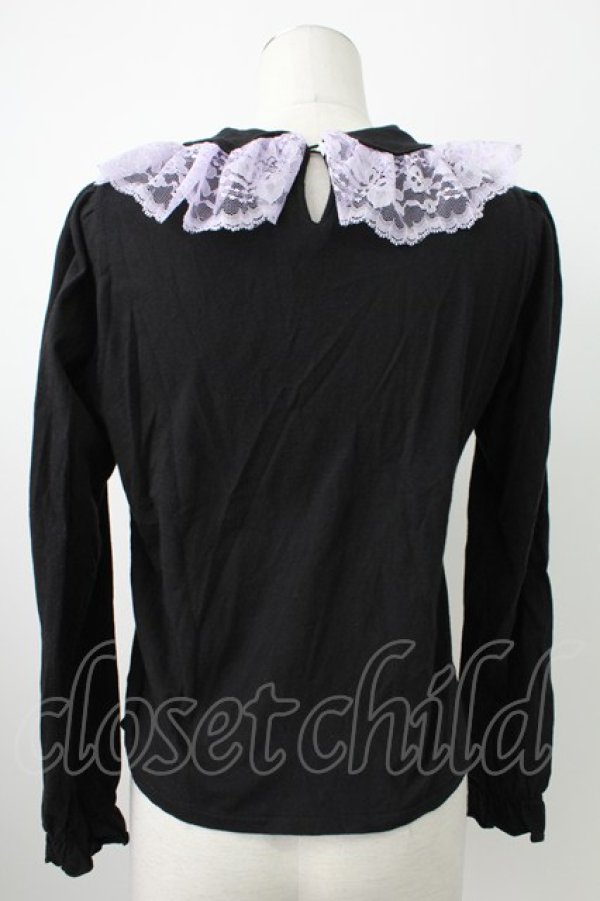 画像2: Nile Perch / 流れ星ワッペン襟カットソー  黒Ｘラベンダー T-26-02-18-003-LO-TO-SA-ZT (2)