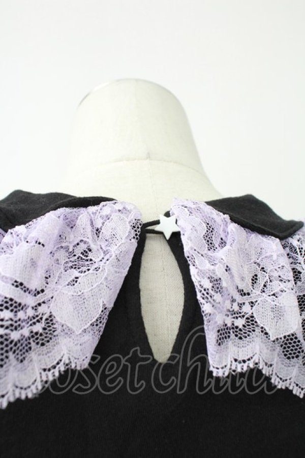 画像3: Nile Perch / 流れ星ワッペン襟カットソー  黒Ｘラベンダー T-26-02-18-003-LO-TO-SA-ZT (3)