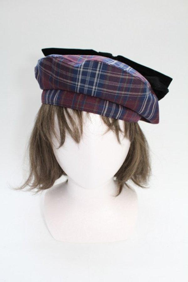 画像2: axes femme / タータンチェックリボンベレー  ワイン T-26-02-18-028-AX-AC-SA-ZT (2)