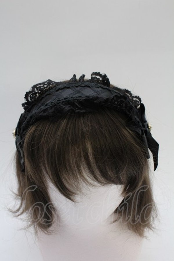 画像1: MA*RS / 編み上げリボンビジューヘッドドレスカチューシャ  黒 T-26-02-18-032-EL-AC-SA-ZT (1)