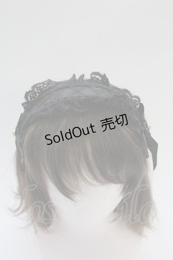 画像1: MA*RS / 編み上げリボンビジューヘッドドレスカチューシャ  黒 T-26-02-18-032-EL-AC-SA-ZT486 (1)