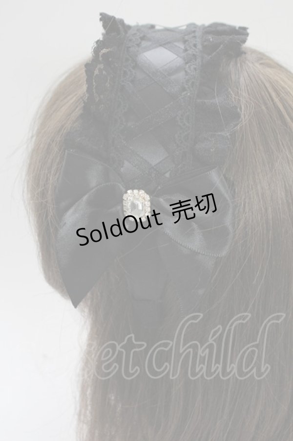 画像2: MA*RS / 編み上げリボンビジューヘッドドレスカチューシャ  黒 T-26-02-18-032-EL-AC-SA-ZT486 (2)