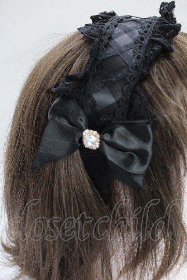 画像3: MA*RS / 編み上げリボンビジューヘッドドレスカチューシャ  黒 T-26-02-18-032-EL-AC-SA-ZT (3)