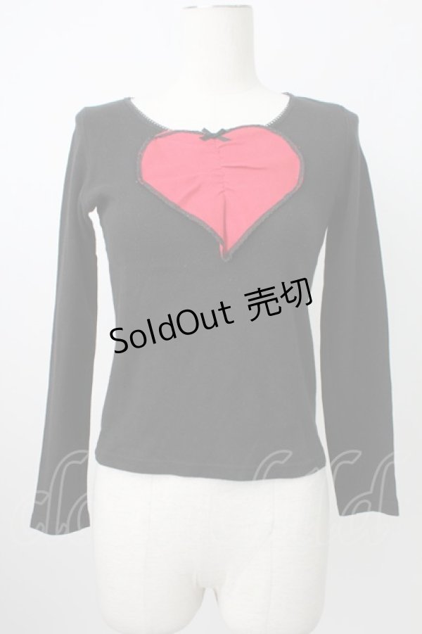 画像1: MILK / ハートモチーフカットソー  黒Ｘ赤 T-26-02-18-004-ML-TO-SA-ZT (1)