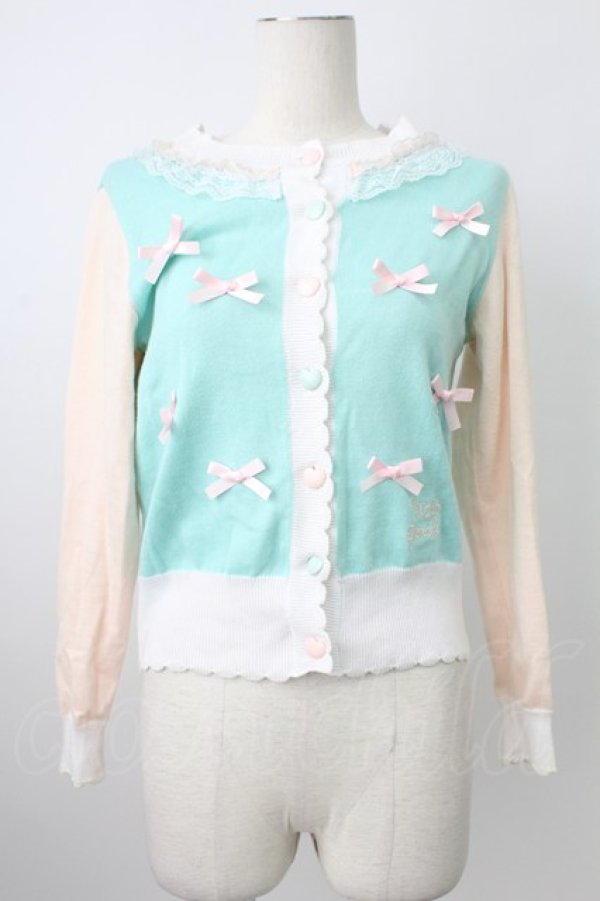 画像1: Nile Perch / リボンデザイン2カラーカーディガン  サックスＸアイボリー T-26-02-18-005-LO-TO-SA-ZT (1)