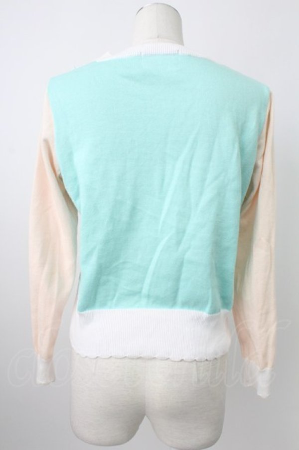 画像2: Nile Perch / リボンデザイン2カラーカーディガン  サックスＸアイボリー T-26-02-18-005-LO-TO-SA-ZT (2)