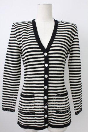 画像: PINK HOUSE / ストライプVネックカーディガン  ブラック×ホワイト T-26-02-18-009-LO-TO-SA-ZT